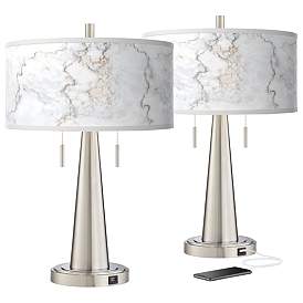 Image2 of Marble Glow Vicki Brushed Nickel USB Table Lamps Set of 2