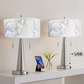 Image1 of Marble Glow Vicki Brushed Nickel USB Table Lamps Set of 2