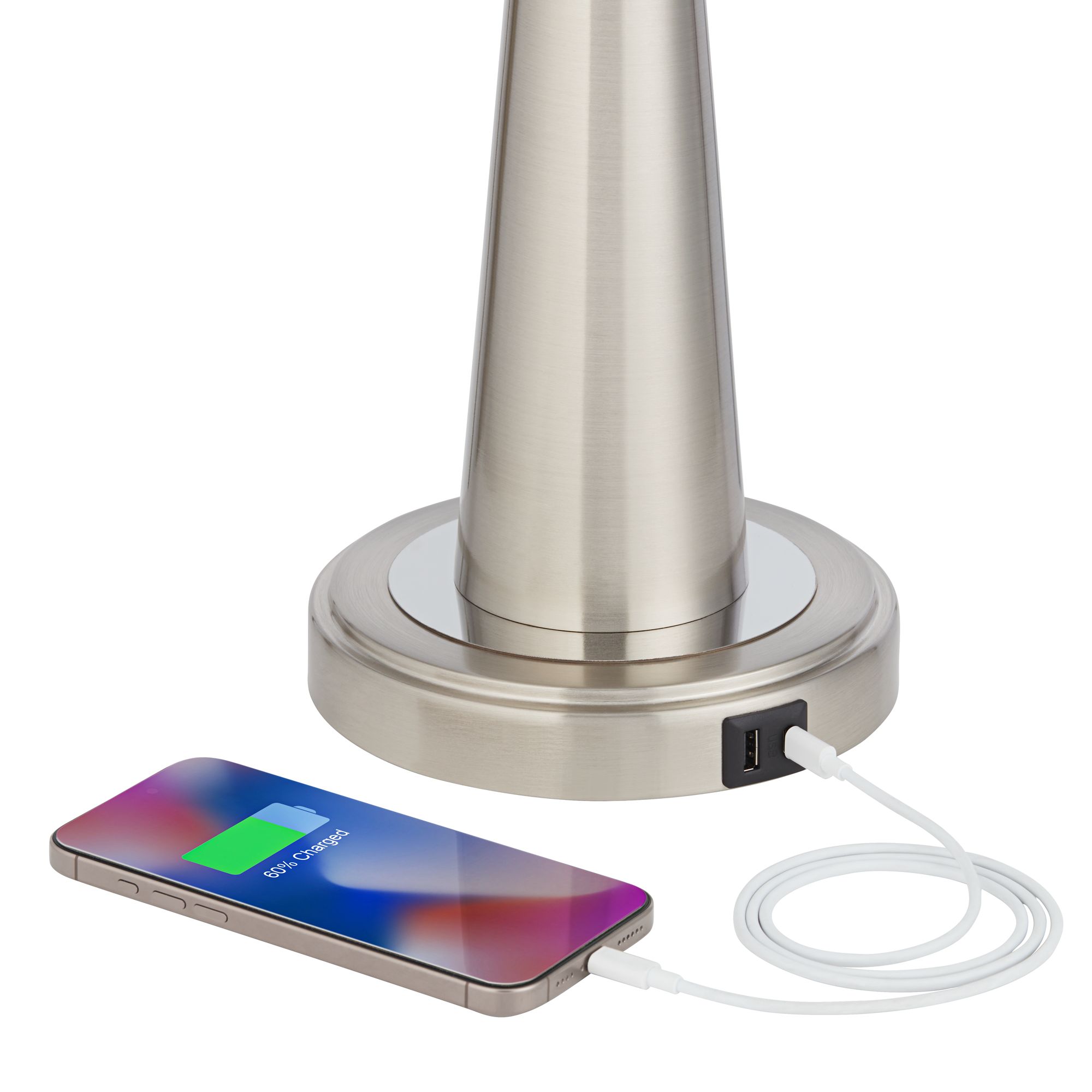 Image 4 Marble Glow Vicki Brushed Nickel USB Table Lamps Set of 2 more views