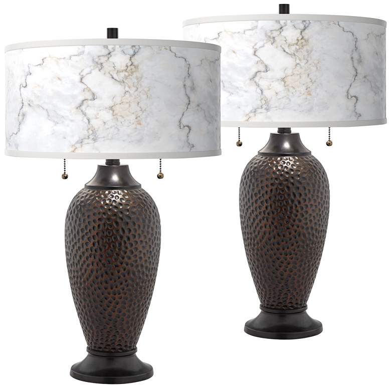 Image 1 Marble Glow Zoey Hammered Oil-Rubbed Bronze Table Lamps Set of 2