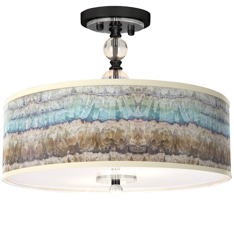 Image 1 Marble Jewel Giclee 16 inchW Black Semi-Flush Ceiling Light