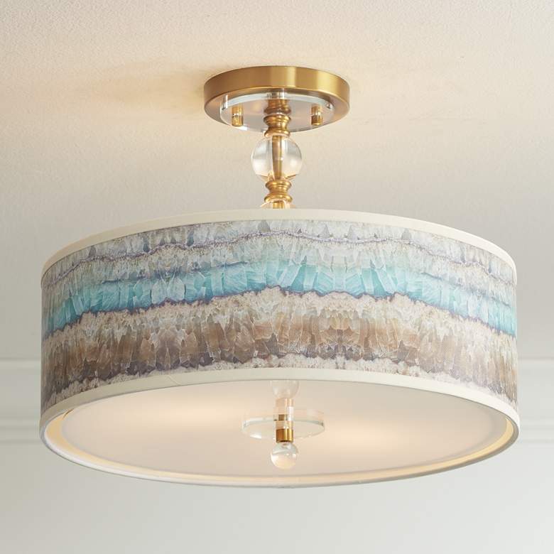 Image 1 Marble Jewel Giclee 16 inchW Gold Semi-Flush Ceiling Light