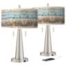 Marble Jewel Giclee Glow Brushed Nickel USB Table Lamps Set of 2