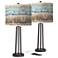 Marble Jewel Giclee Glow Dark Bronze Modern USB Table Lamps Set of 2