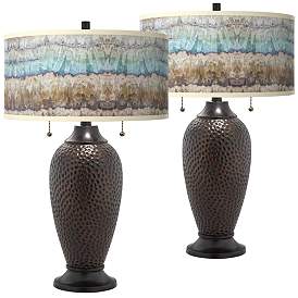 Image1 of Marble Jewel Giclee Glow Hammered Bronze Table Lamps Set of 2