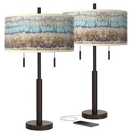 Image1 of Marble Jewel Robbie Bronze Giclee Glow USB Table Lamps Set of 2