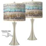 Marble Jewel Trish Brushed Nickel Touch Table Lamps Set of 2