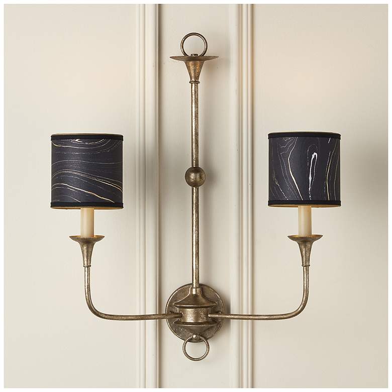 Image 3 Marble Paper Drum Chandelier Shade - Black/Gold/Silver more views