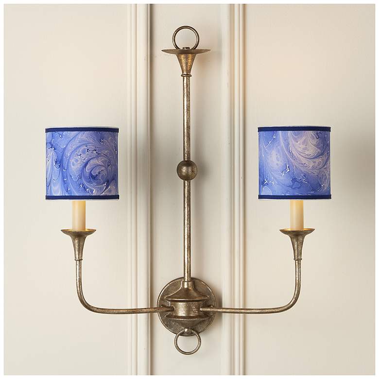 Image 3 Marble Paper Drum Chandelier Shade - Blue more views