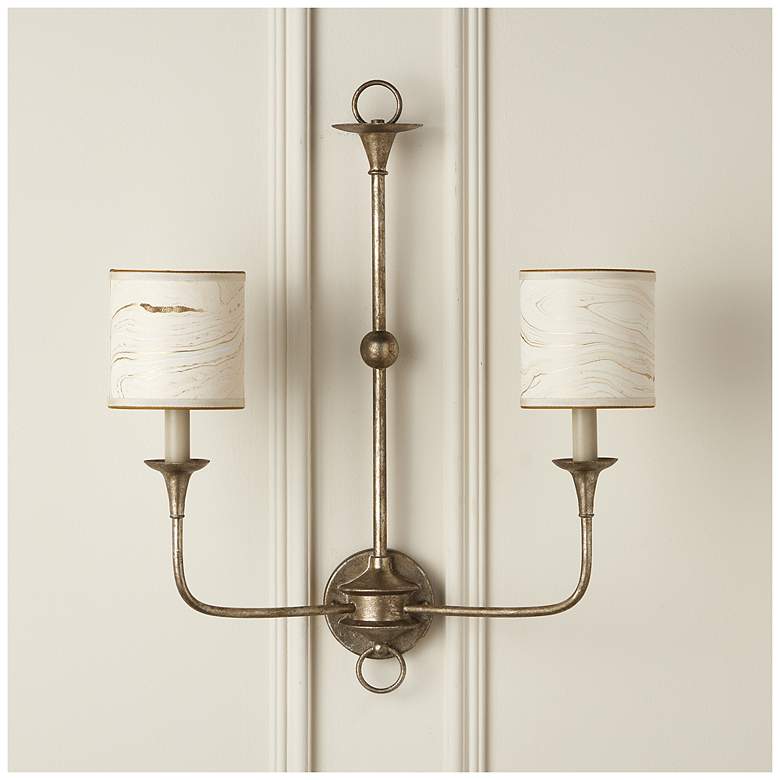 Image 4 Marble Paper Drum Chandelier Shade - Cream/Gold more views