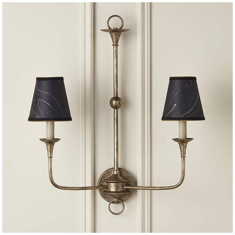 Image 4 Marble Paper Tapered Chandelier Shade - Black/Gold/Silver more views