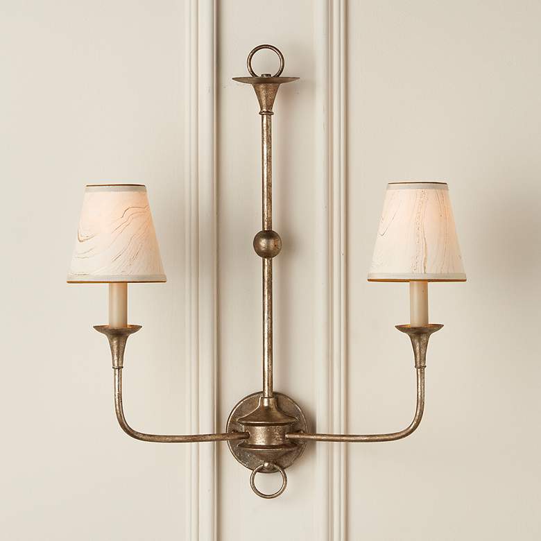 Image 3 Marble Paper Tapered Chandelier Shade - Cream/Gold more views