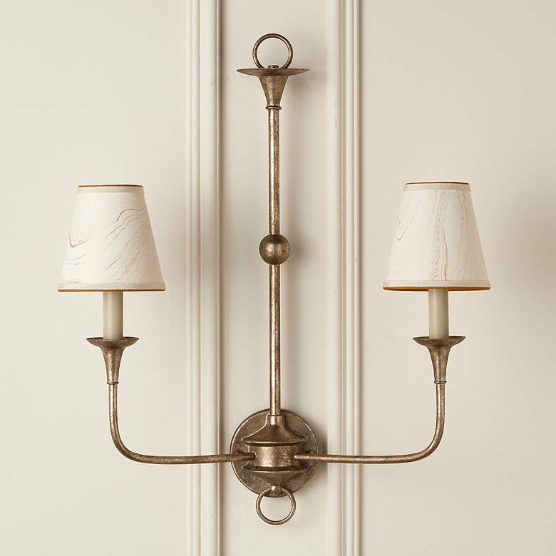 Image 4 Marble Paper Tapered Chandelier Shade - Cream/Gold more views