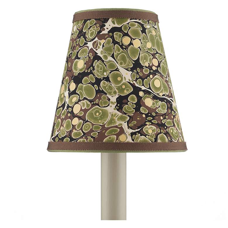Image 2 Marble Paper Tapered Chandelier Shade - Green/Brown/Gold more views