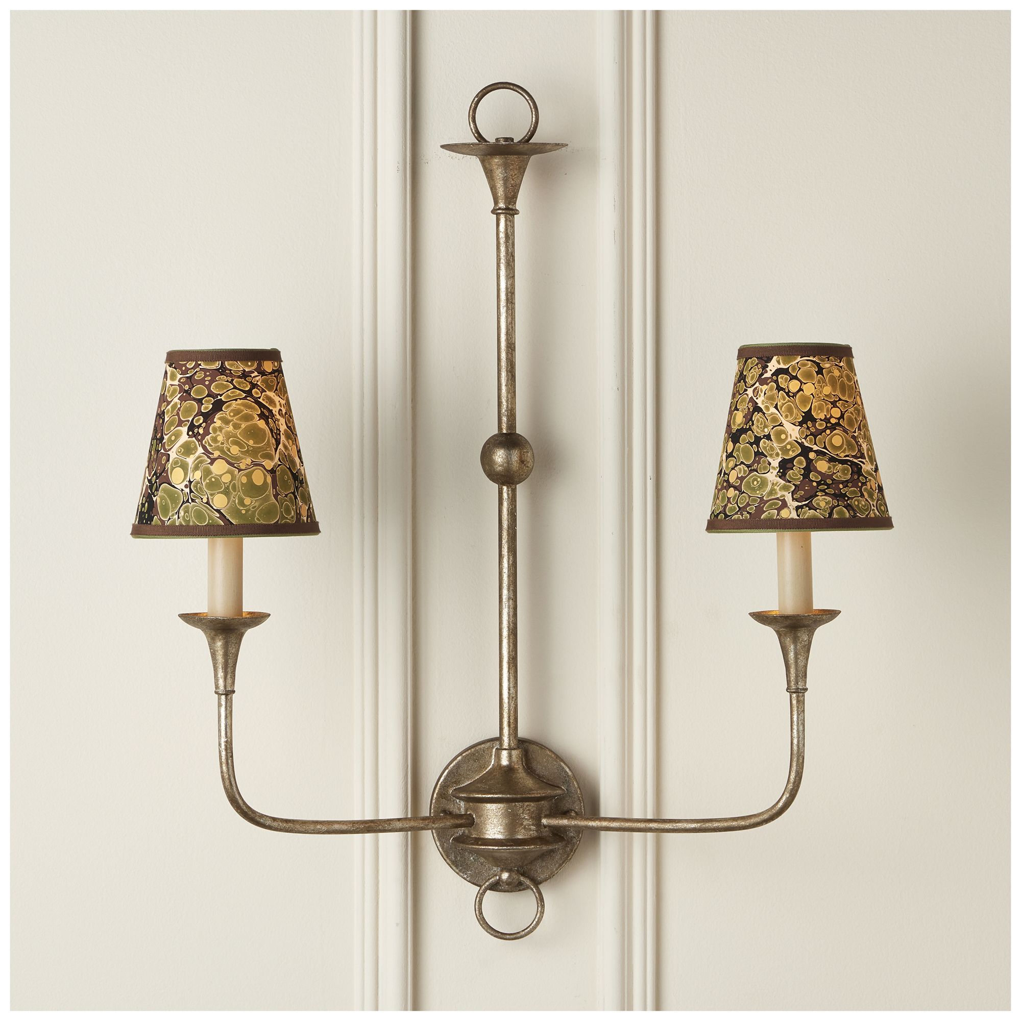 Image 3 Marble Paper Tapered Chandelier Shade - Green/Brown/Gold more views