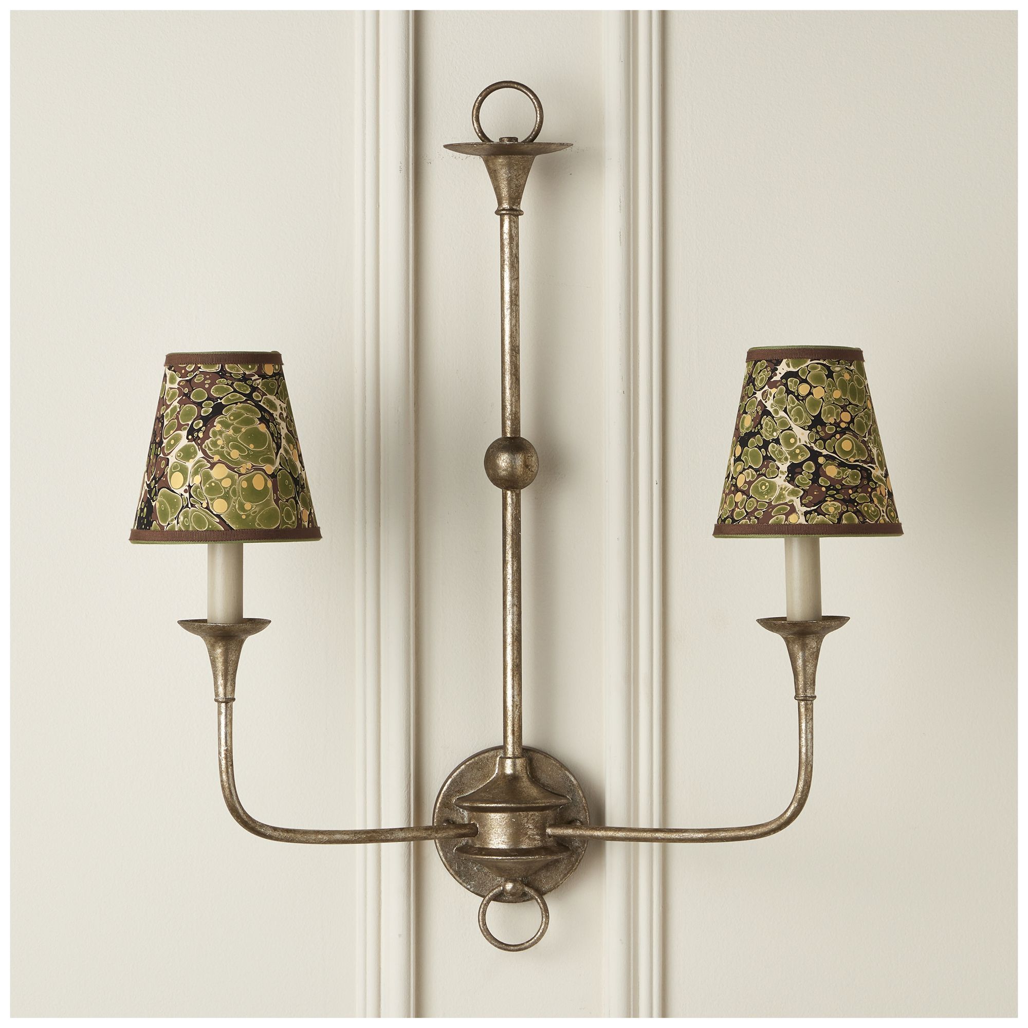 Image 4 Marble Paper Tapered Chandelier Shade - Green/Brown/Gold more views