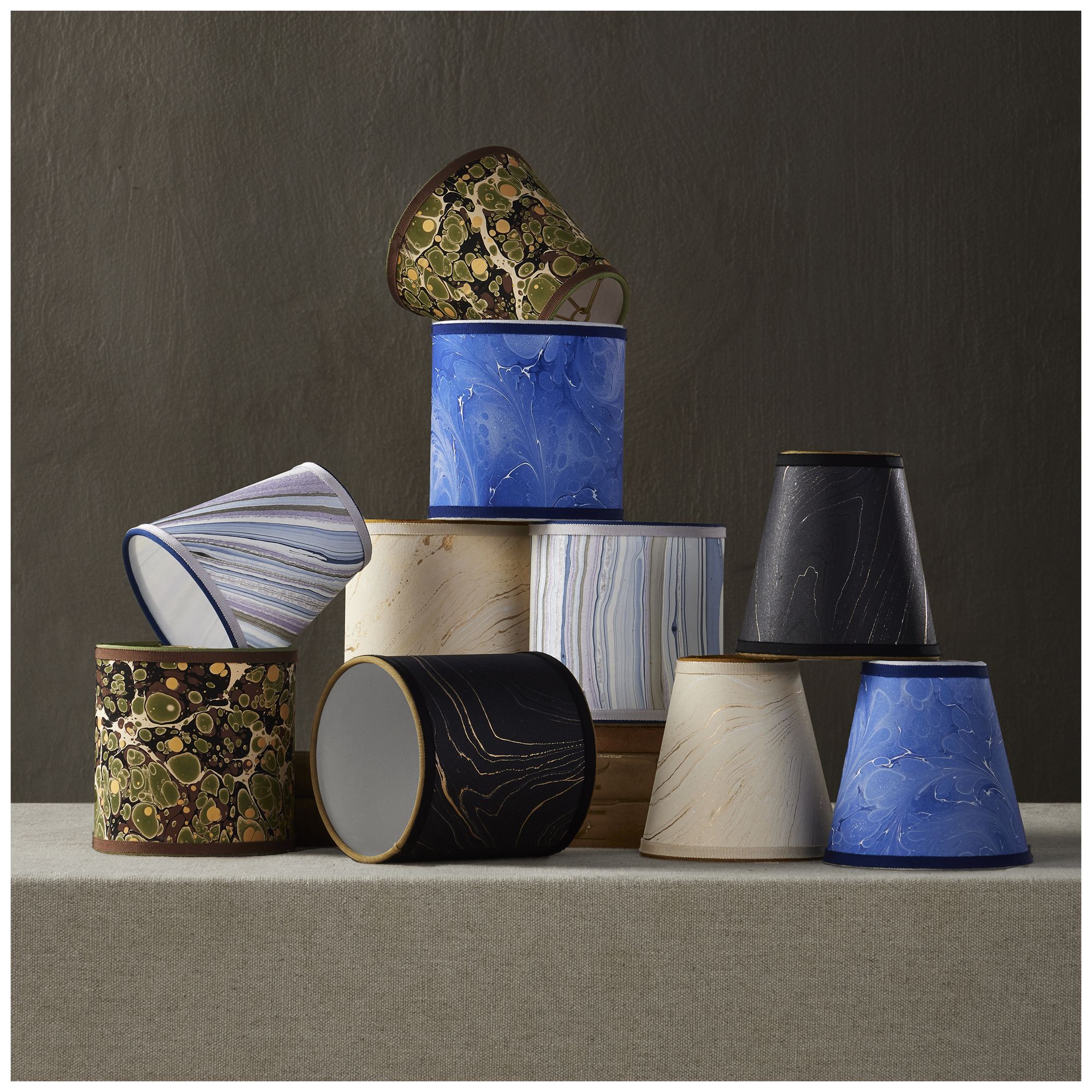 Image 5 Marble Paper Tapered Chandelier Shade - Green/Brown/Gold more views