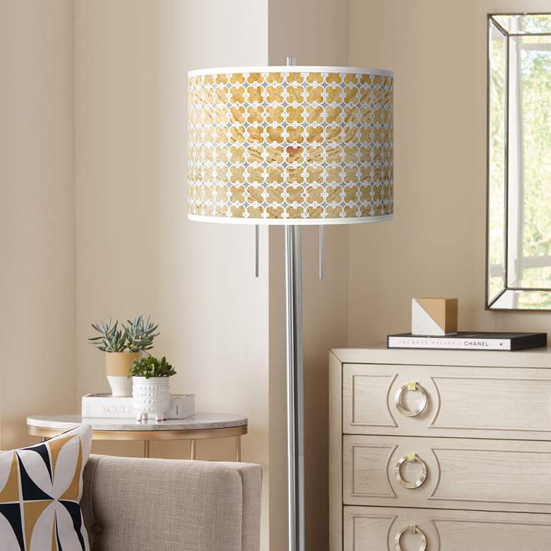 Image 1 Marble Quatrefoil Giclee Brushed Nickel Garth Floor Lamp