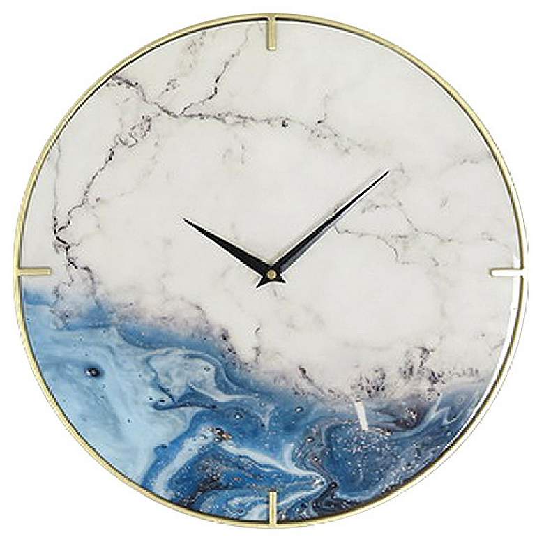Image 1 Marbled Blue - Metal Wall Clock - 1in W X 16in Ht X 16in D