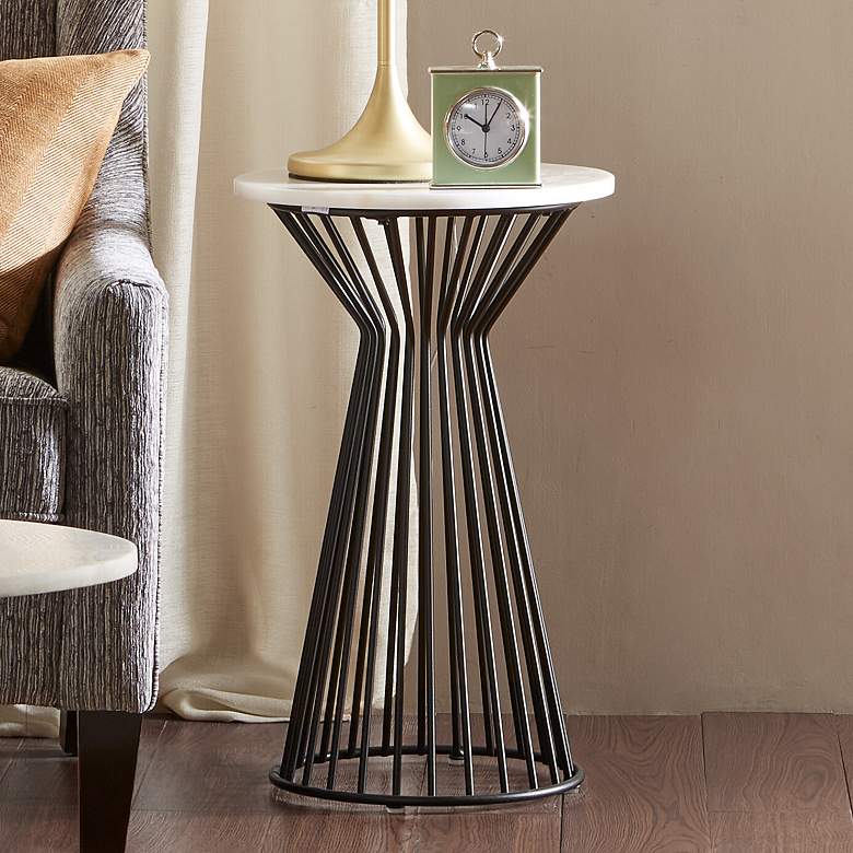 Image 1 Marbury 15" Wide Black and White Marble Round Accent Table