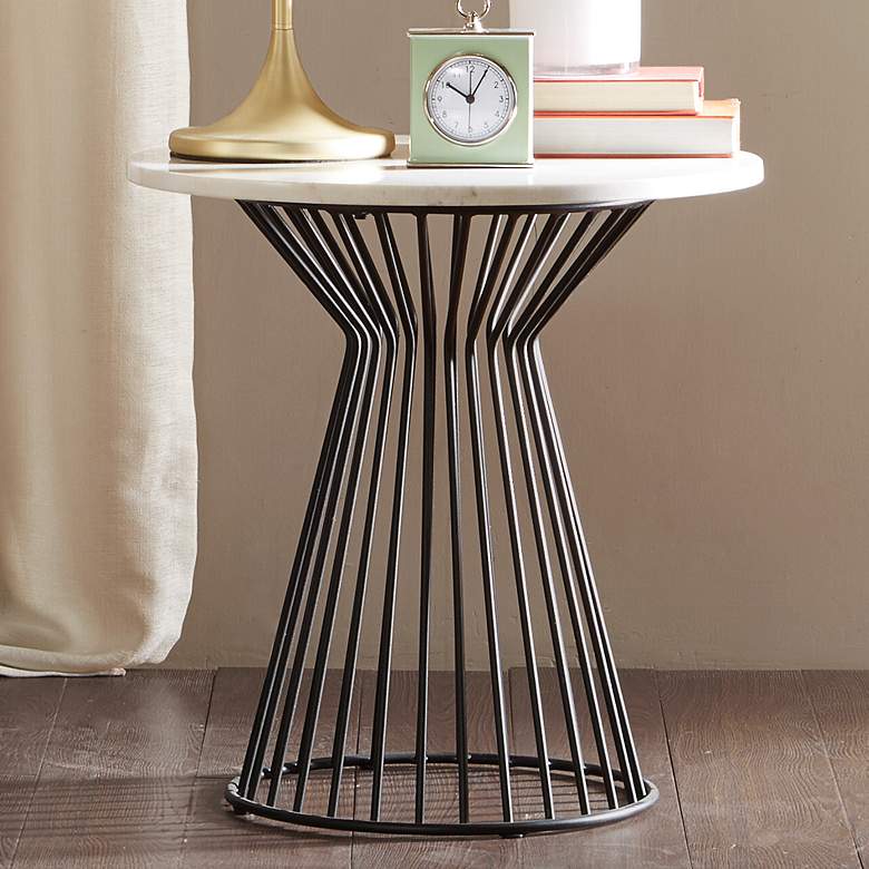 Image 1 Marbury 22 inch Wide Black and White Marble Round End Table