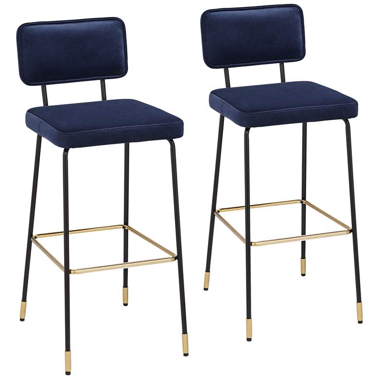Image 2 Marc 29 1/4 inch High Blue and Gold Barstool Set of 2
