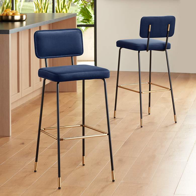 Image 1 Marc 29 1/4 inch High Blue and Gold Barstool Set of 2