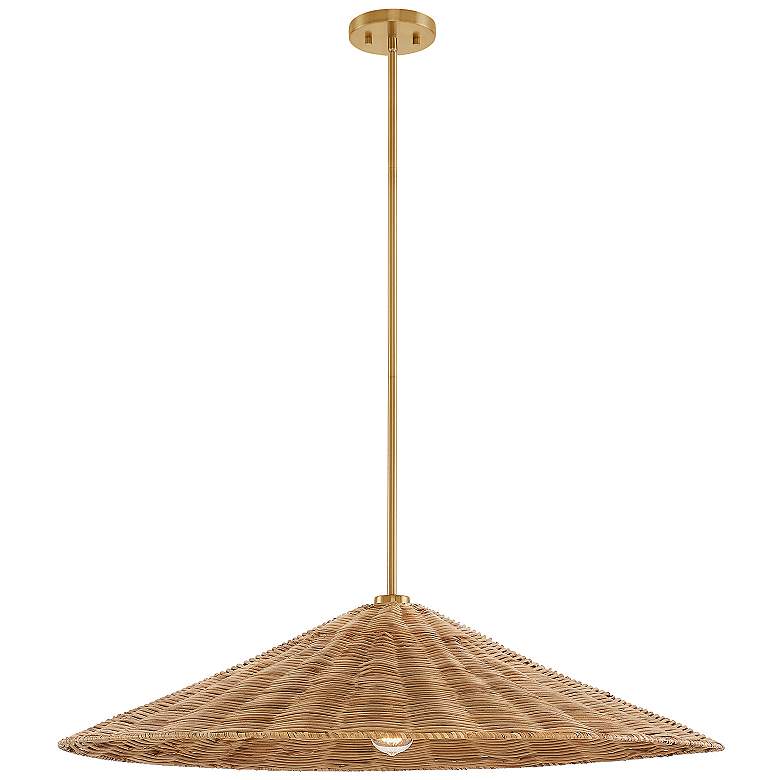 Image 4 Marca 35" Wide Natural Brass Pendant Light w/ Rattan Shade more views