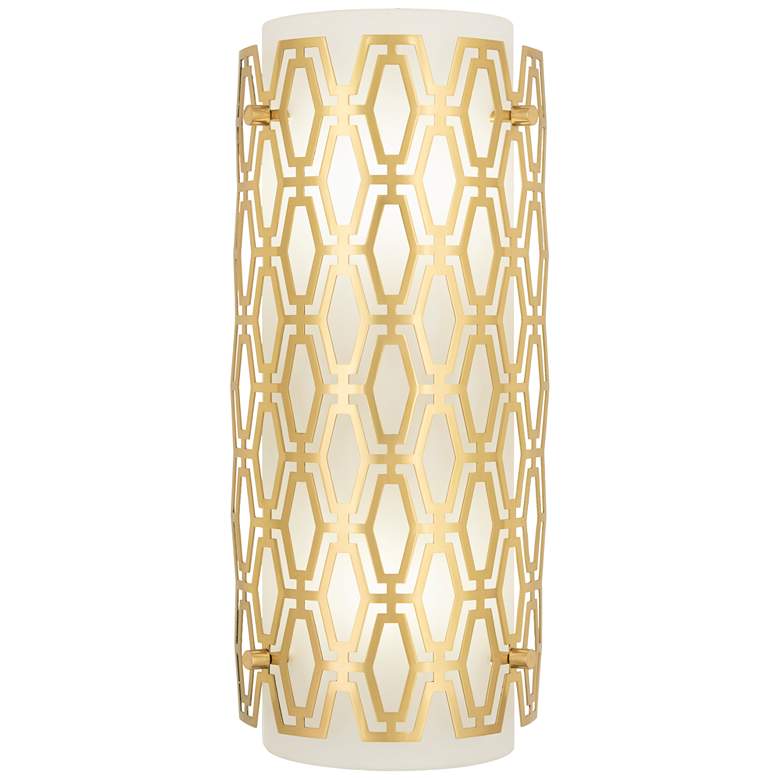 Image 1 Marcel 14.5"H Geometric Modern Brass Wall Sconce w/ Frost Cas White Shade