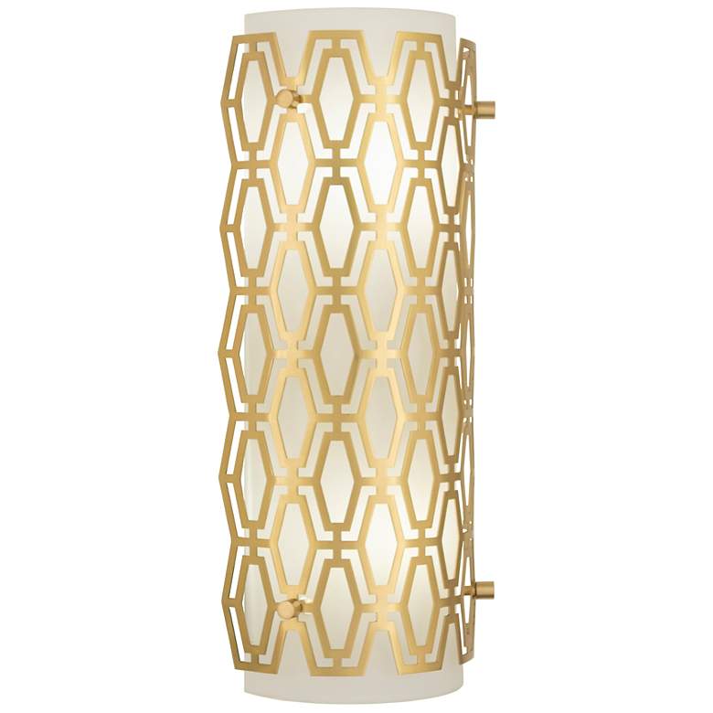 Image 2 Marcel 14.5"H Geometric Modern Brass Wall Sconce w/ Frost Cas White Shade more views