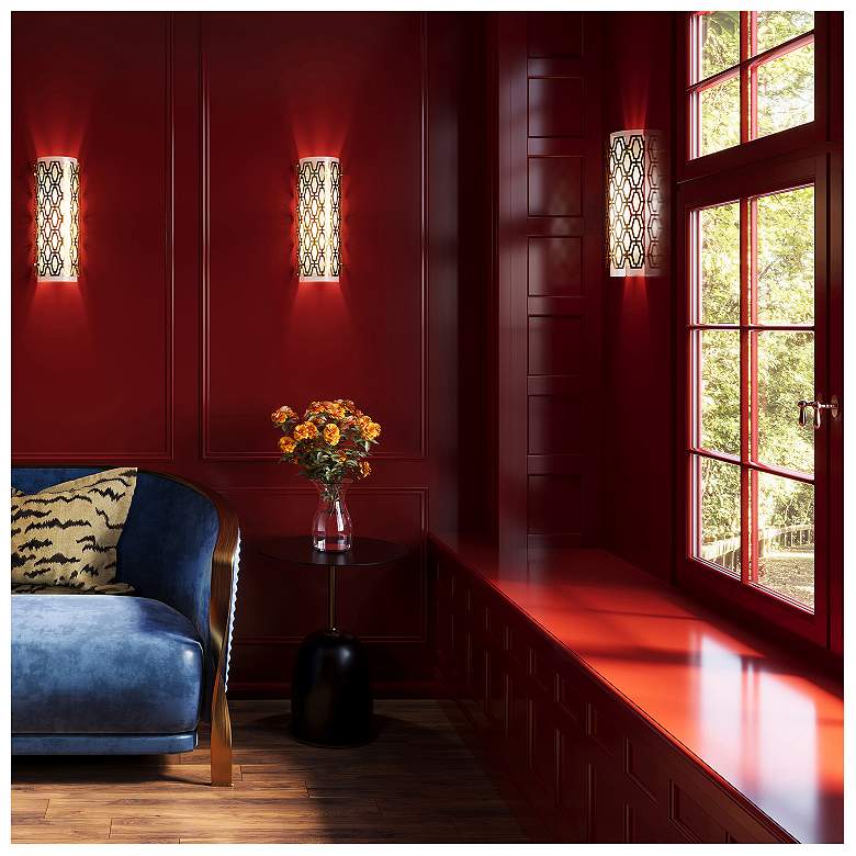Image 4 Marcel 14.5"H Geometric Modern Brass Wall Sconce w/ Frost Cas White Shade more views