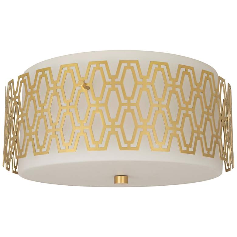 Image 1 Marcel 16"W Geometric Modern Brass Flush Mount w/ Frosted White Shade