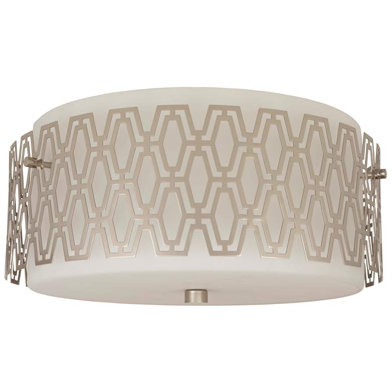 Image 1 Marcel 16"W Geometric Nickel Flush Mount w/ Frosted White Shade