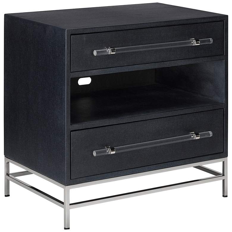 Image 3 Marcel 28 inch Wide Navy Blue Lacquered 2-Drawer Nightstand