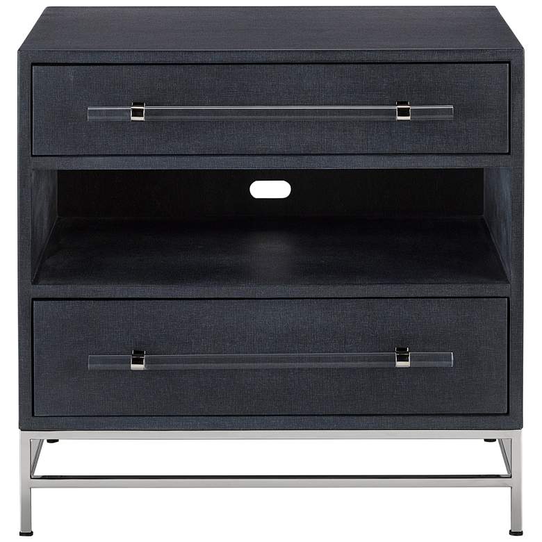 Image 7 Marcel 28" Wide Navy Blue Lacquered Linen Modern Nightstands Set of 2 more views