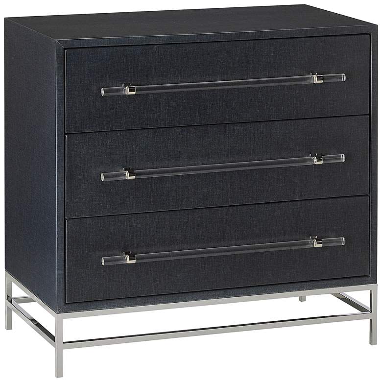 Image 3 Marcel 32 inch Wide Navy Lacquered Linen 3-Drawer Accent Chest