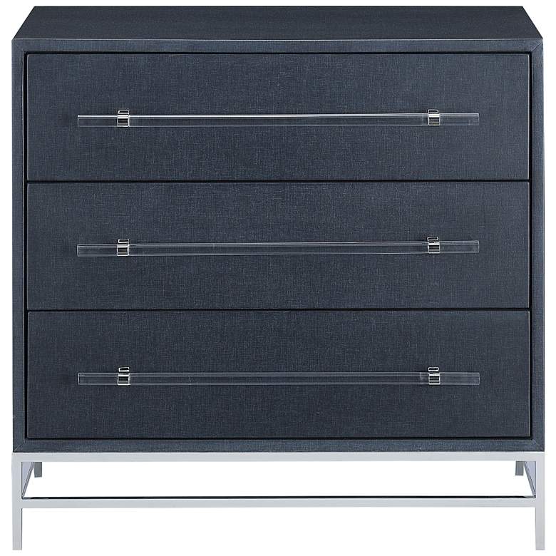 Image 7 Marcel 32 inch Wide Navy Lacquered Linen 3-Drawer Accent Chest more views