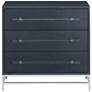 Marcel 32" Wide Navy Lacquered Linen 3-Drawer Accent Chest in scene