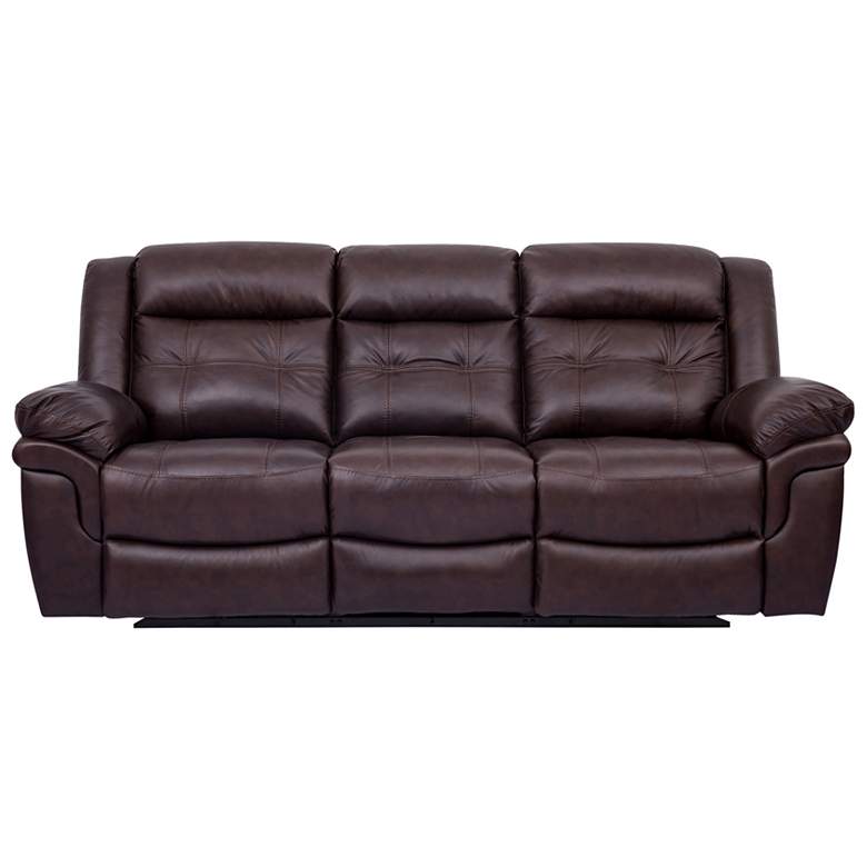 Image 1 Marcel 91 In. Manual Reclining Sofa in Dark Brown Leather and Pine Wood
