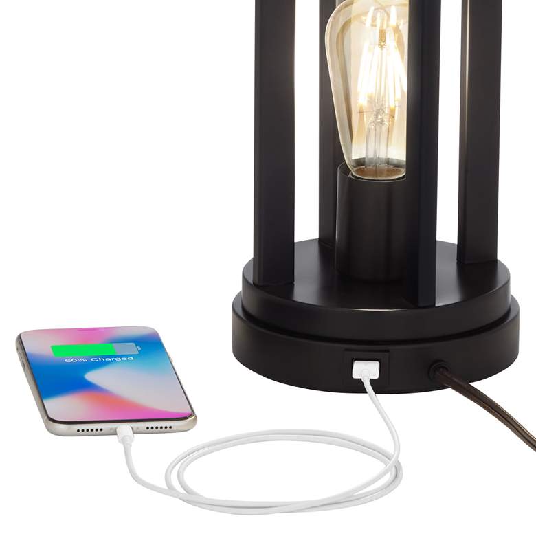 Marcel Black Finish Burlap Linen Shade LED USB Table Lamps Set of 2 more views