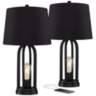 Marcel Black LED USB Night Light Black Shade Table Lamps Set of 2