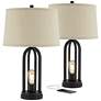 Watch A Video About the Marcel Black Finish Burlap Linen Shade LED USB Table Lamps Set of 2