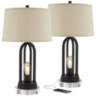 Marcel Black LED USB Night Light Table Lamps With Round Acrylic Risers