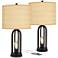 Marcel Black LED USB Table Lamps Set of 2 with Tan Shade