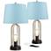 Marcel Brushed Nickel Blue Hardback USB Table Lamps Set of 2