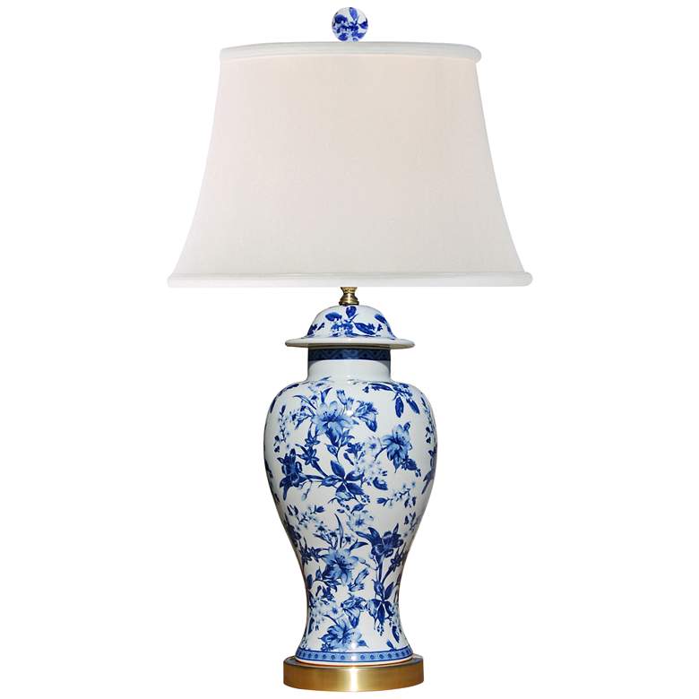 Image 1 Marcella Blue and White Chrysanthemum Temple Jar Table Lamp