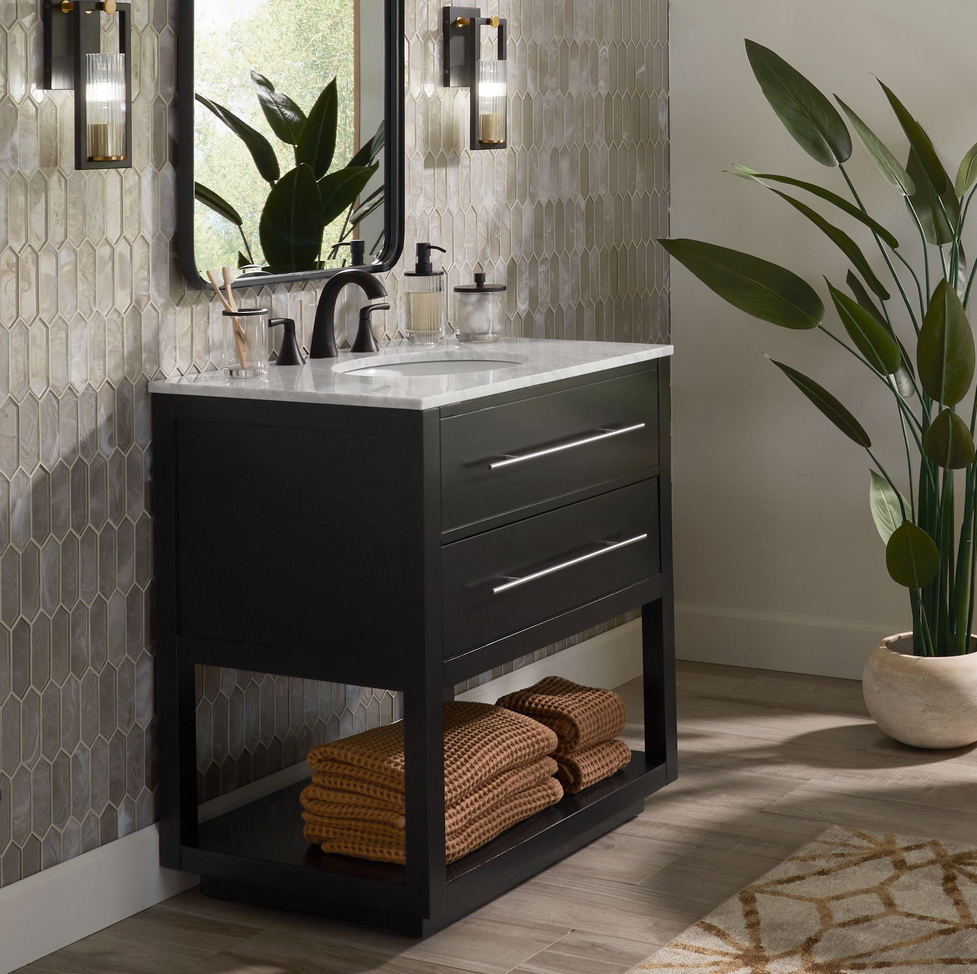 Marcello 32"W Black and White 1-Drawer Single Sink Vanities Set of 2 in scene