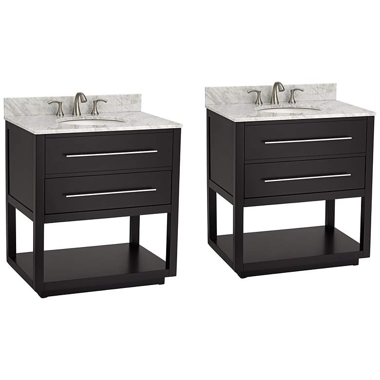 Image 2 Marcello 32"W Black and White 1-Drawer Single Sink Vanities Set of 2