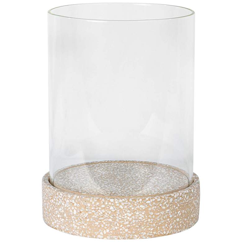 Image 1 Marcello Clear Glass Gray Terrazzo Large Pillar Hurricane