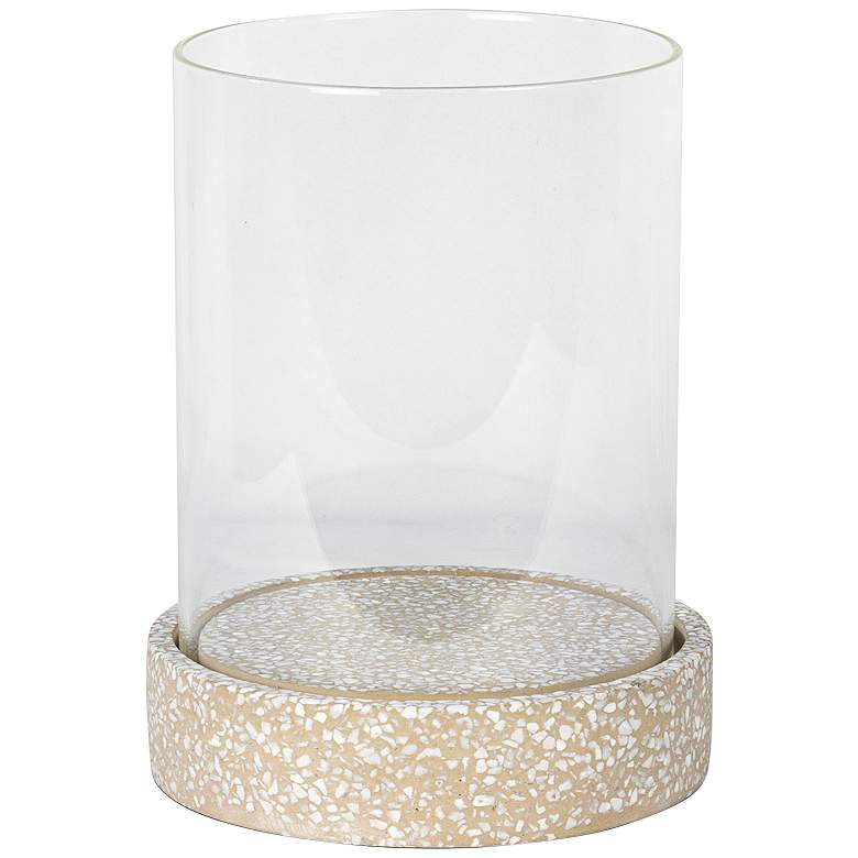 Image 1 Marcello Clear Glass Gray Terrazzo Small Pillar Hurricane